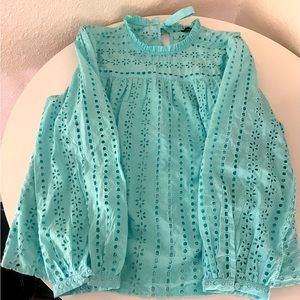 J. Crew Tie Back Ditsy Blue Eyelet Cotton Top L